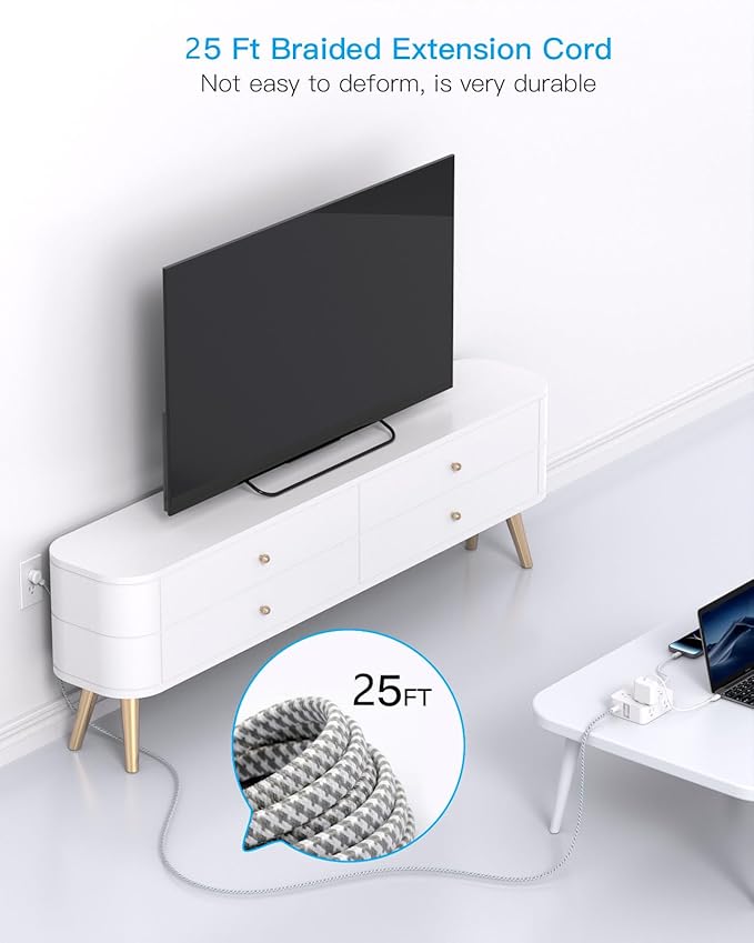 Extension Cord 25 Ft, HANYCONY Surge Protector Power Strip with 8 Outlets 4 USB Ports(2 USB C), Long Cord, Wall Mount, Desk USB Charging Station for Home Office College Dorm Room Essentials