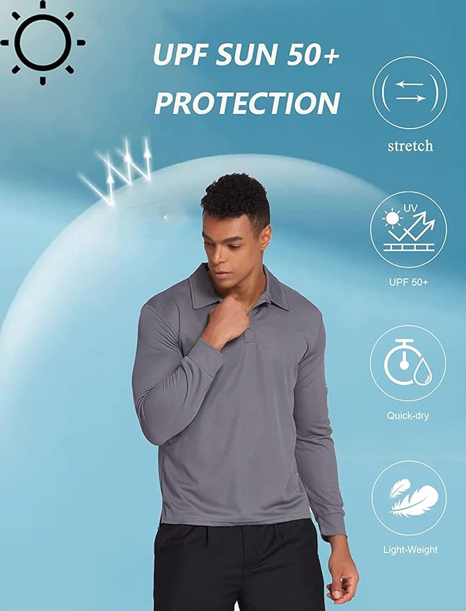 Deyeek Men's Polo Shirts Long Sleeve Golf Polo Shirts for Men Quick Dry UPF 50+ Sun Protection Polos Casual Collared Shirts