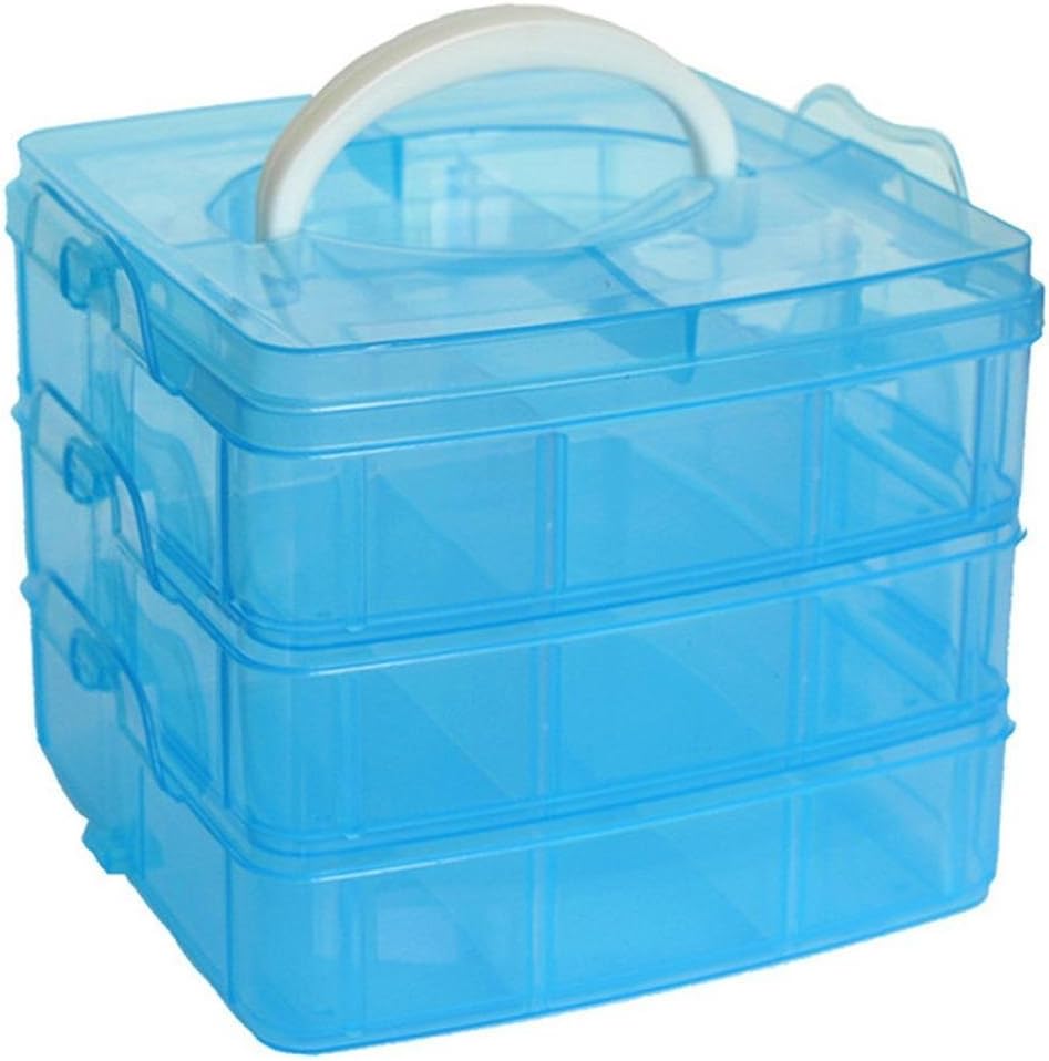 Kamay's 3-Tier Transparent Stackable Adjustable Compartment Slot Plastic Craft Storage Box Organizer for Toy Desktop Jewelry Accessory or Kitchen (3-Tier 18 Sections M White)