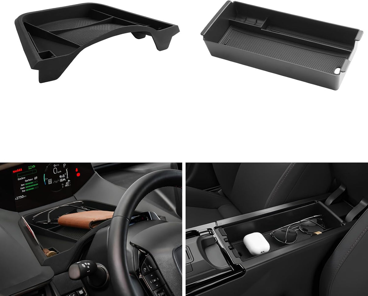 LUWU 2026 2027 Prius Accessories for 2023 2024 2025 2026 2027 Toyota Prius LE/XLE/Limited/Nightshade Dashboard Storage Tray, Center Console Organizer Armrest Console Tray Storage Box Black 2-Pack