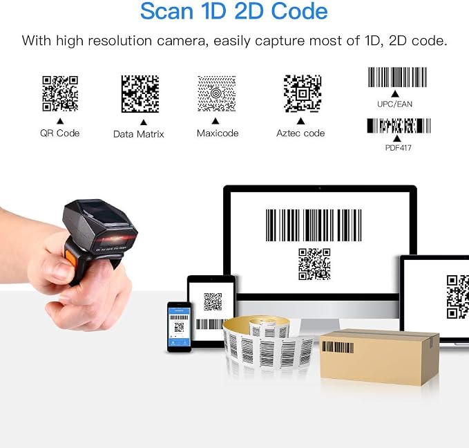 Eyoyo 2D Finger Ring Barcode Scanner, Mini Wearable 3-in-1 USB Wired & 2.4G