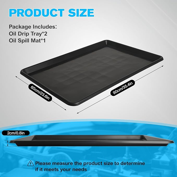 2-Pack Oil Drip Pan for Under Car – 35.4"x23.6"x0.8" Flexible Oil Trays with Felt Mat, Reusable Car Oil Drain Pan, Heat Resistant Garage Catcher for Auto & Home Floor Protection