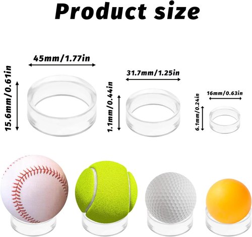 9Pcs Clear Acrylic Baseball Stand - Softball Display Holder for Golf, Tennis & Marbles | 3 Sizes