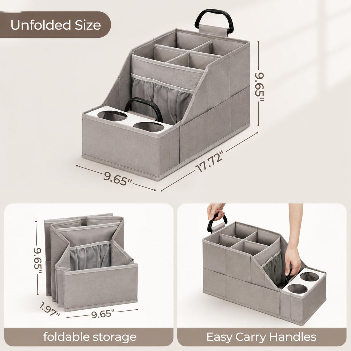 CROS 2 Pack Car Seat Organizer with Metal-Reinforced Cup Holders, 12 Storage Compartments Backseat Car Organizer, Travel Essentials for Kids Toys & Snacks, Non-Slip Seat Storage for SUV, Truck, Gray