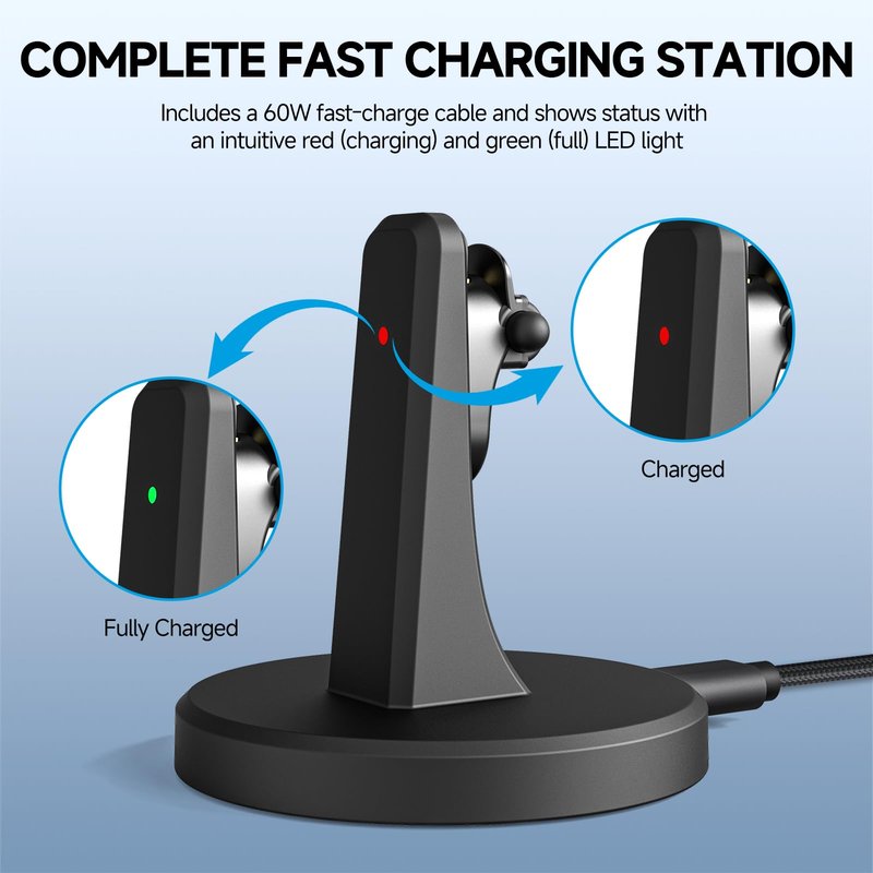 TUZTUALA Charger for Ray Ban Meta with 60W USB-C Cable, Fast Charging Stand with Scratch-Free Silicone & Anti-Slip Base, Accessories Compatible with Meta RayBan Wayfarer, Skyler & Headliner Glasses