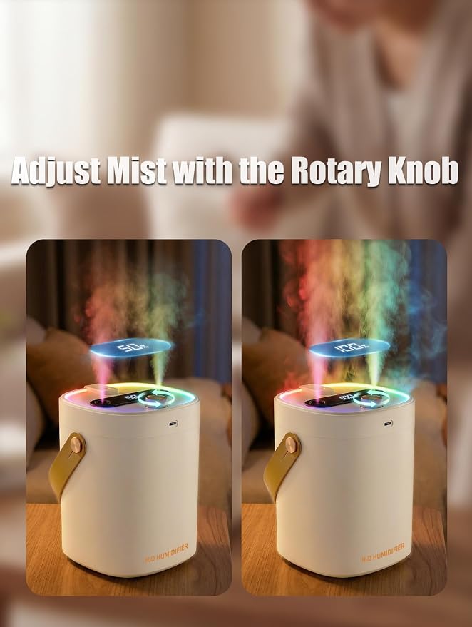 Humidifier for Bedroom, 2L Cool Mist Humidifier with Essential Oils Diffuser and Nightlight, Top Fill Humidifiers for Home, Auto Shut-Off, Carry Handle, Quiet Easy to Fill & Clean for Home