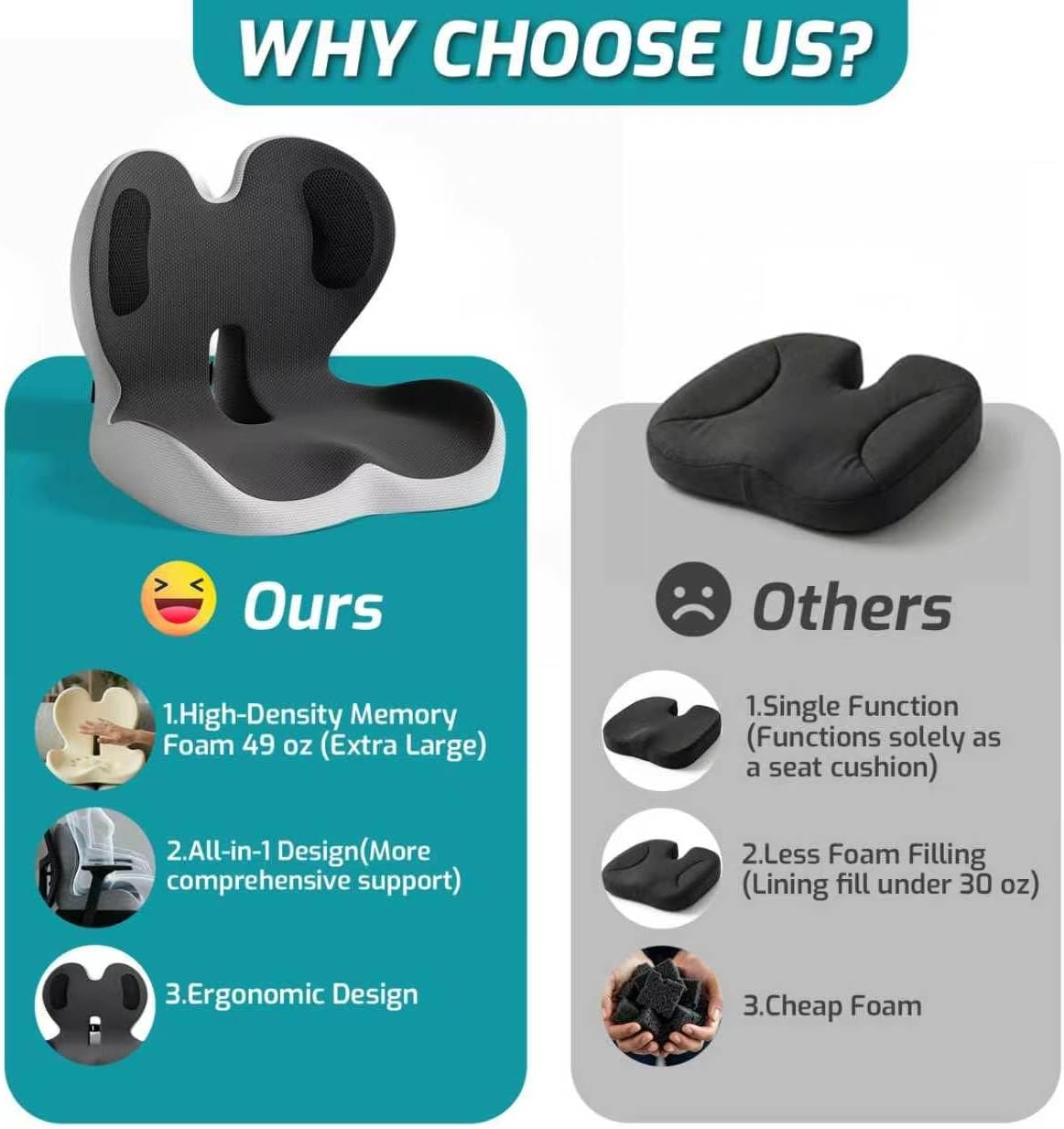 Ergonomic Seat Cushion & Lumbar Support Pillow for Office,Car
