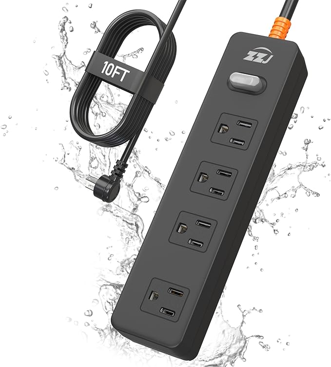 Outdoor Power Strip Weatherproof, IPX6 Waterproof Surge Protector with 4 Wide Outlets, 1625W/13A Overload Protection Switch, 10FT Extension Cord, Wall Mountable for Indoor Outdoor, UL FCC Listed