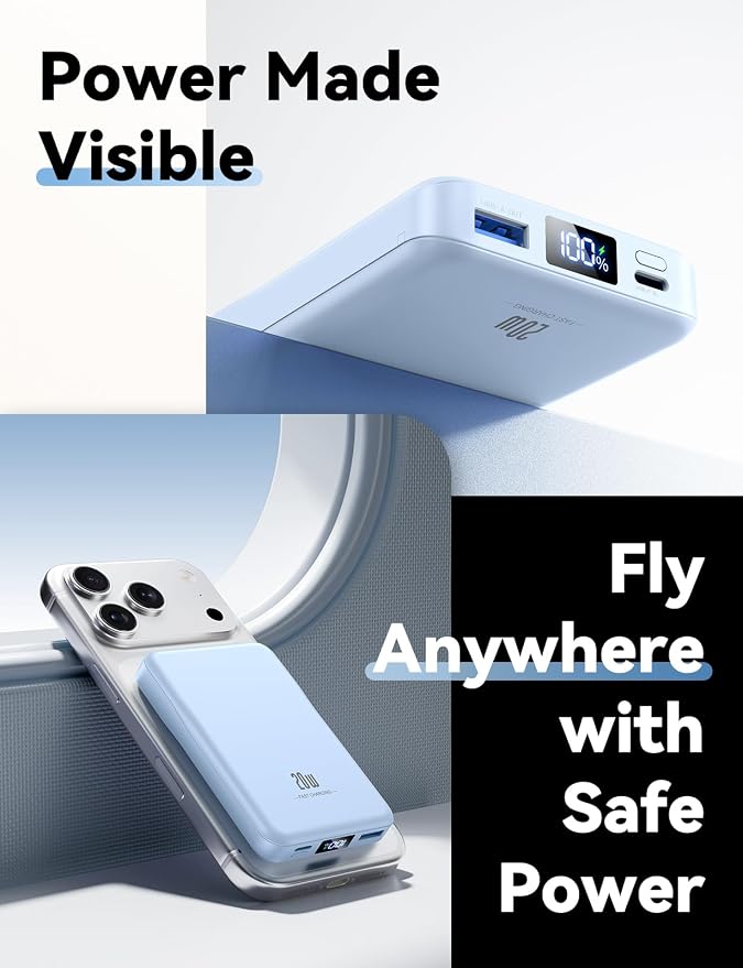 Aobbow Magnetic Portable Charger, 10000mAh for Magsafe Battery Pack, 20W Fast Charging Power Bank, Travel Essential of Wireless Charger Compatible with iPhone 17/16/15/14/13 Pro/Max/Air/Plus-SkyBlue