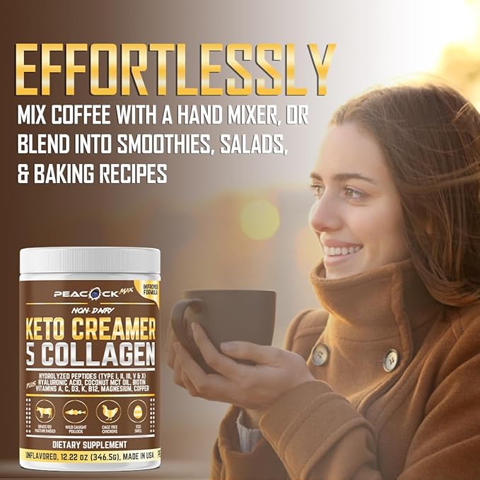 Collagen Keto Coffee Creamer Powder 146.64 oz (Pack of 12), Hydrolyzed Collagen Peptides with Coconut MCT Oil, Magnesium, Unflavored Protein Powder, Sugar Free Coffee Creamer for Smoothies