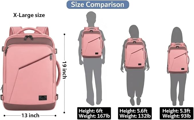 MATEIN Pink Travel Backpack for Women, 40L Water Resistant Carry on Backpack