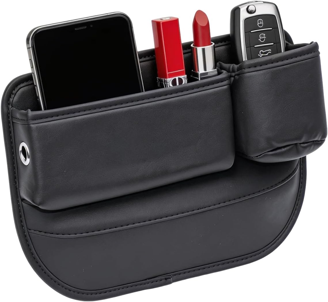 Car Seat Gap Filler Organizer, PU Leather Car Accessories Organizer, for Front Seat,Console Organizer for Phone, Keys and Small Items, It has a cup holder and a long storage slot.（Driver side)
