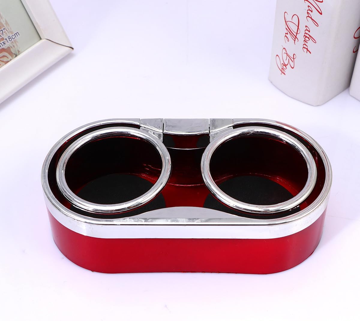 GANAZONO Car Double Cup Holder for Vehicle – Universal Red Plastic Beverage Organizer with Storage – Backseat and Front Seat Car Interior Accessory for Travel and Daily Use