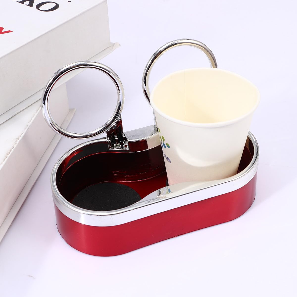 GANAZONO Car Double Cup Holder for Vehicle – Universal Red Plastic Beverage Organizer with Storage – Backseat and Front Seat Car Interior Accessory for Travel and Daily Use