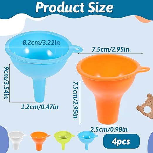 4 Pcs Silicone Funnel, 2 Size Wide Mouth Funnel 4 Colors Kitchen Funnels Set Small and Large for Home Restaurant Kitchen Bottles Jars Cans