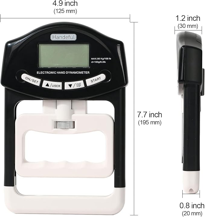 Handeful Grip Strength Tester, Hand Grip Dynamometer (198Lbs / 90Kgs), Electronic Handgrip Testing for Sports Home School Use