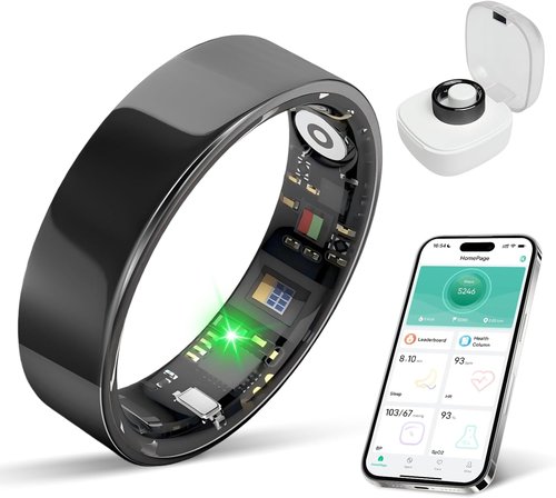 BIEMHA Smart Ring Health Tracker - Sleep & Exercise Monitoring | IP68 Waterproof, 5-Day Battery Life, Unisex (Black, Size 7)