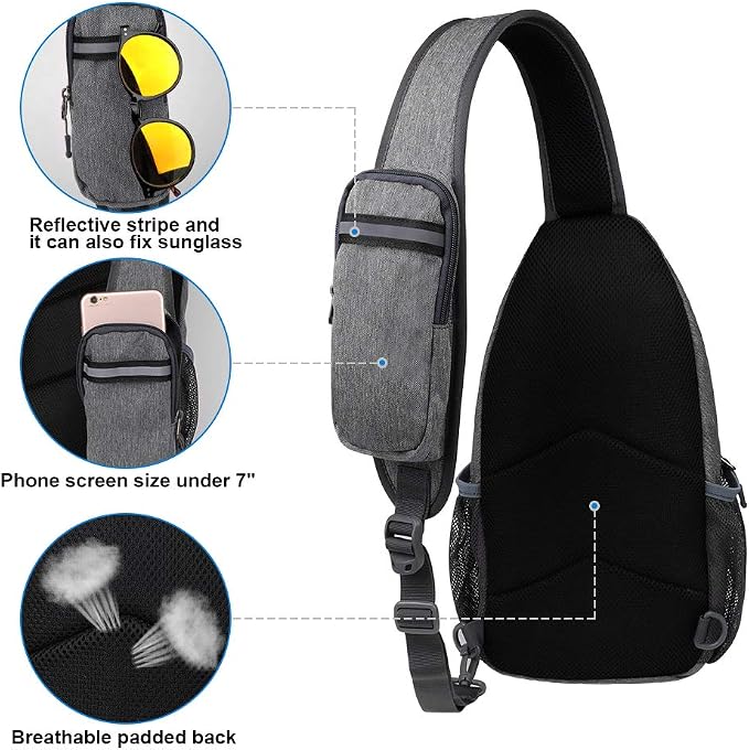 WATERFLY Crossbody Sling Backpack Sling Bag Travel Hiking Chest Bags Daypack
