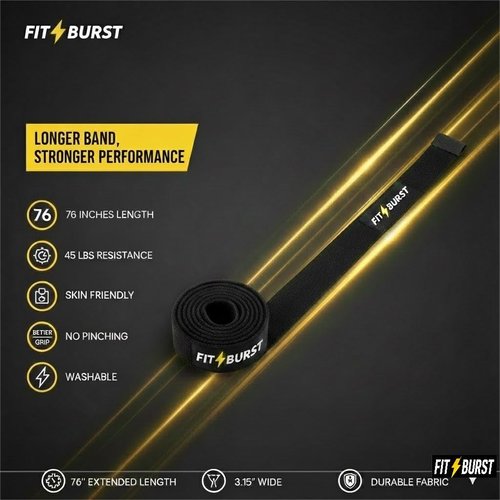 76" Premium Black Fabric Resistance Bands – Extra Long Non-Slip Stretch Bands for Exercise, Yoga & Physical Therapy – No Pinching & Snapping – Durable 3" Wide Extra Long Workout Strap for Pilates
