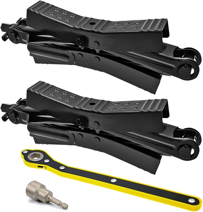 2Pcs Camper Wheel Chock Stabilizer for RV Travel Trailer, Heavy Duty RV Tire Scissor Locking X Shaped Chock Accessories with Wrench