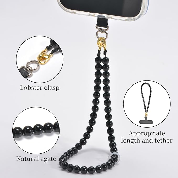 Agate Beaded Phone Wrist Strap for Women Men Stone Beads Charm Handmade