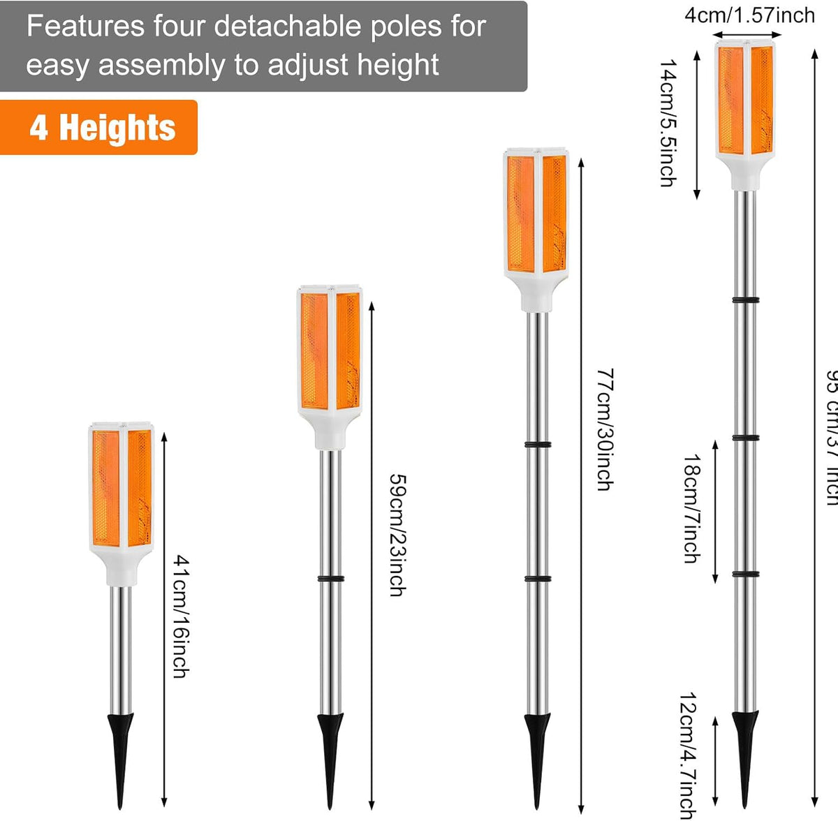 Baquler 10 Pcs Solar Powered Driveway Markers Reflective Driveway Lights Landscape Reflectors with Drill Bit Gloves for Snow Road Outdoor Yard Parking Sidewalk(Orange)