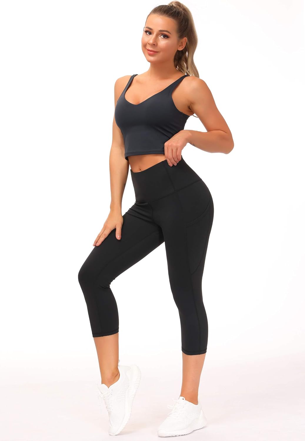 The Gym People | Thick High Waist Yoga Pants with Pockets - Tummy Control Leggings for Women