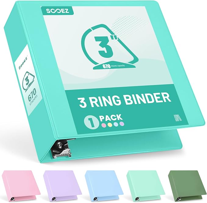 Sooez BinderX Extra Durable 3 Inch 3 Ring Binder, D-Ring Large Binder, Holds