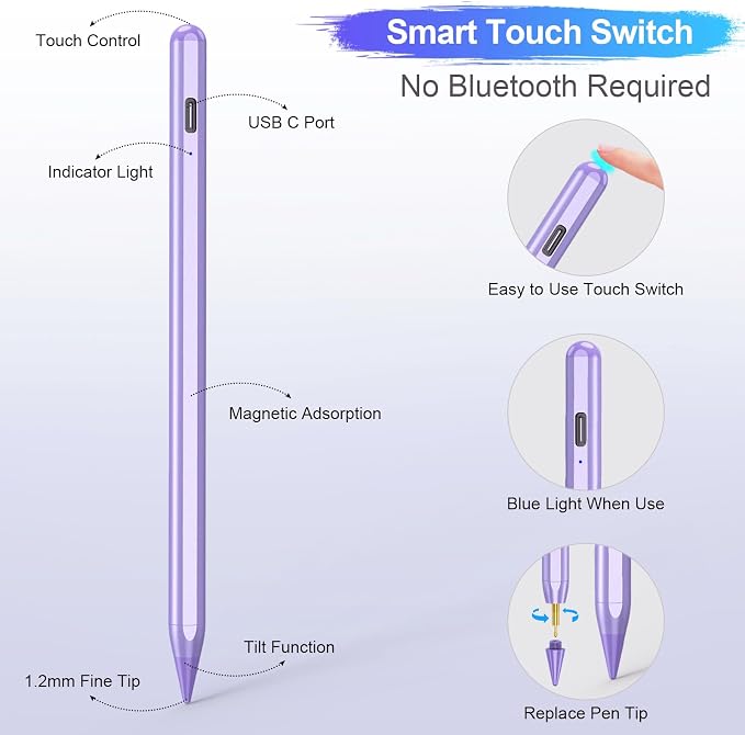Stylus Pen for iPad A16/10th/9th Generation, 10Mins Fast Charge for Apple