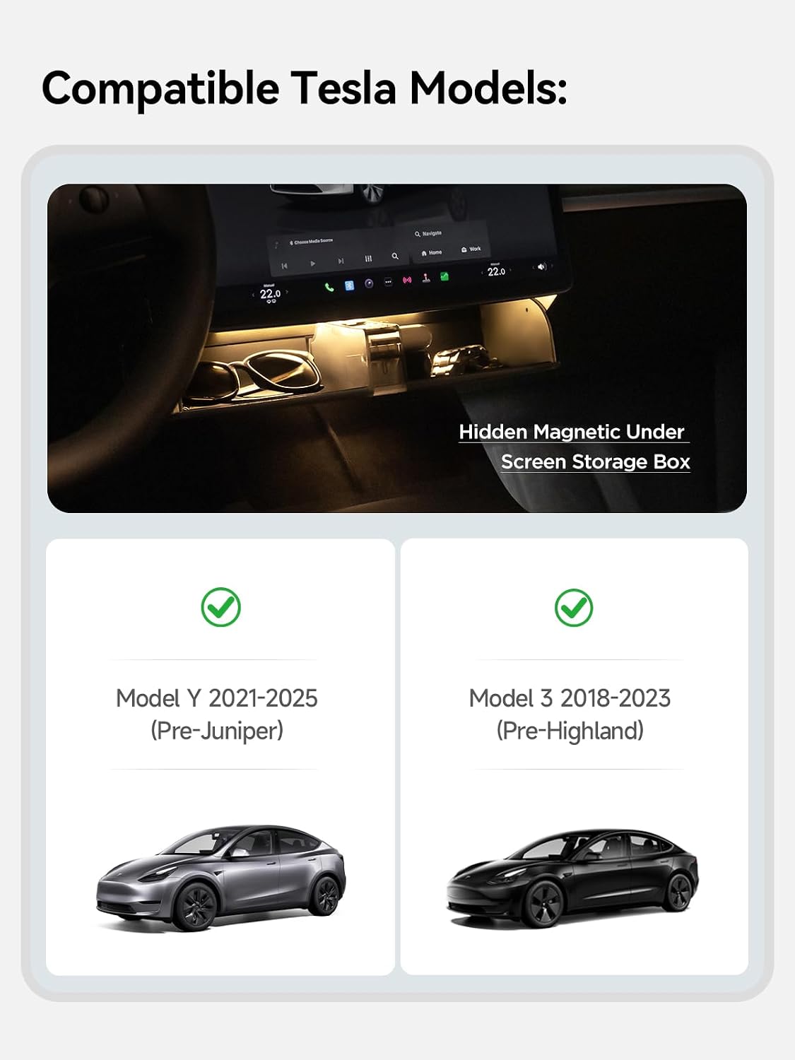 TPARTS Hidden Magnetic Under Screen Storage Box for Tesla Model 3/Y