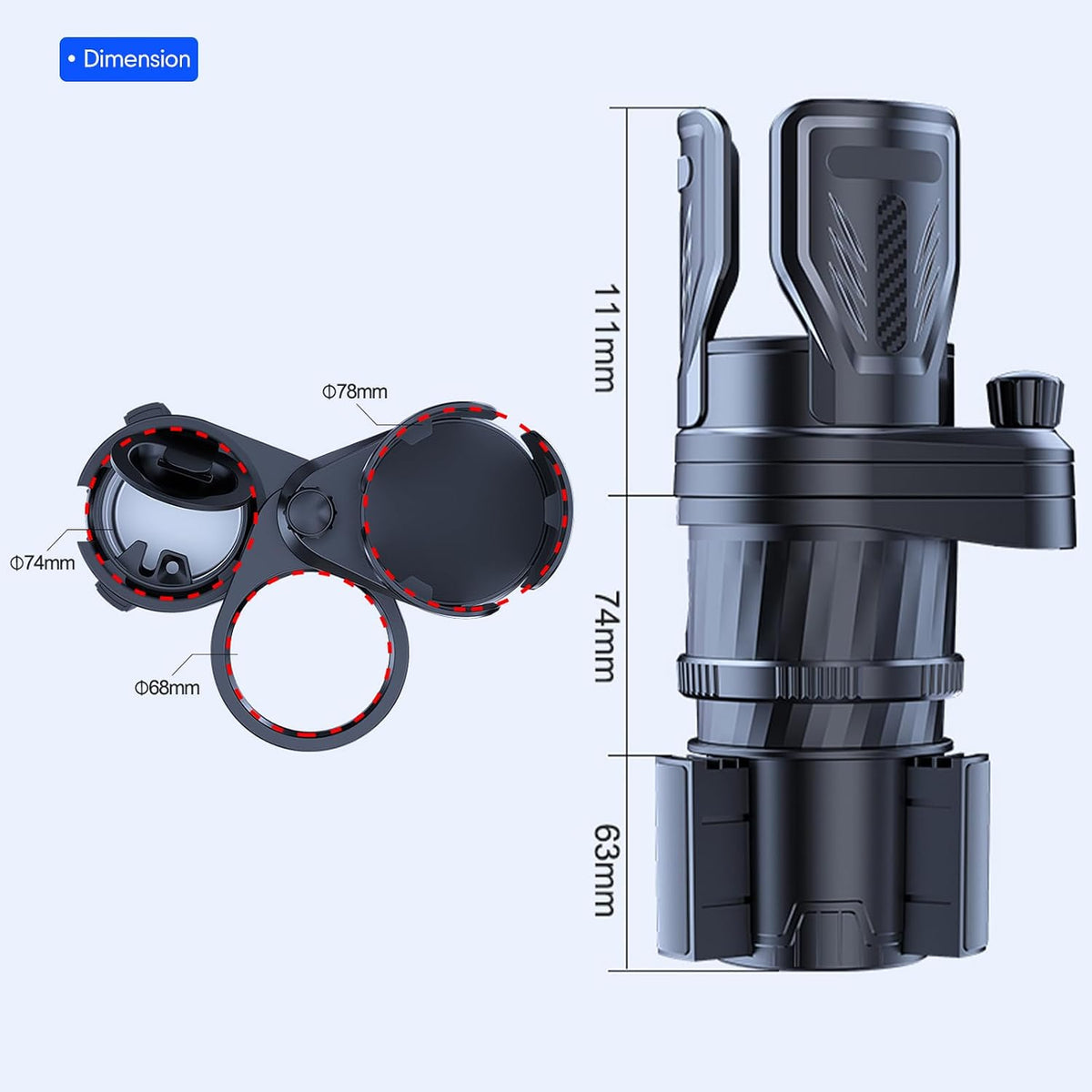 4-in-1 Car Cup Holder with Ash Tray - Adjustable Width, Rotating Base & Lock, Fits 6-10cm Car Slots, Holds Drinks, Fast Food, Bubble Tea (ABS & Zinc Steel),Extra,Expander,2 Cup Carrier car