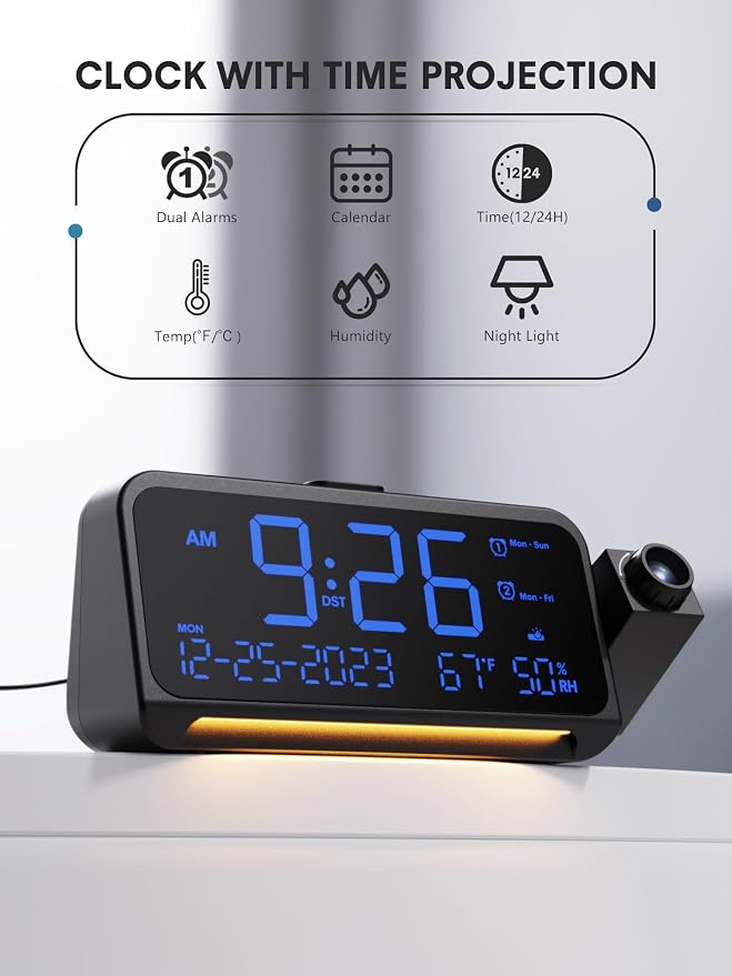 Mesqool Projection Alarm Clock for Bedroom Ceiling, Digital Clock Projector