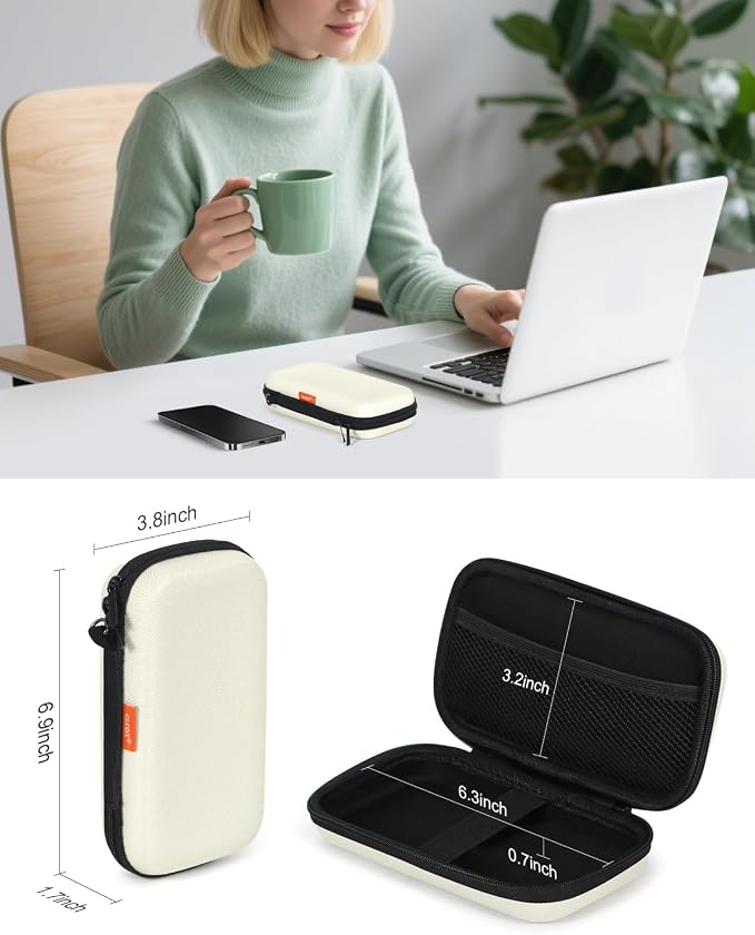 Off White Small Travel Electronic Organizer Case - Universal Hard Carrying Case Portable Storage Pouch Bag for Tech Accessories, Cable, Cord, MP3 Players, Card, Car Key Cash, SD Card