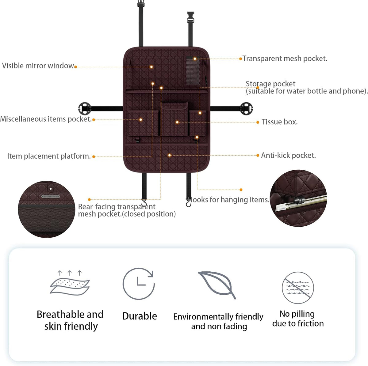GMQ Backseat Car Organizer 1 Pack, Car Back Seat Organizers with Tray,Multifunctional Car Seat Back Organizer with Foldable Tablet Holder (Coffee Brown, 1 PC)