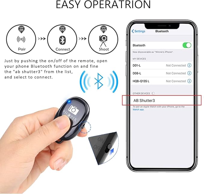 Phone Camera Remote Control for Photos & Videos, Wireless Camera Remote Shutter