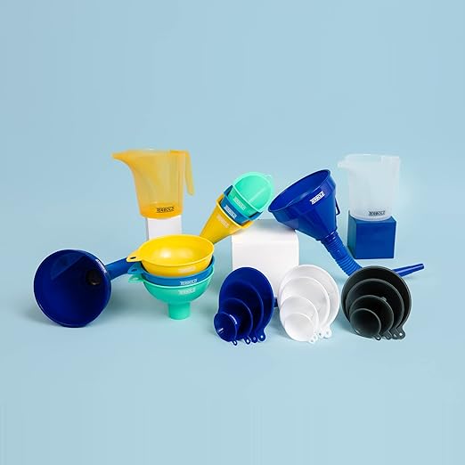 4pc Funnel Nesting Set in BPA Free Plastic for Kitchen Cooking, Car Oil, Home, or Lab Use (White)