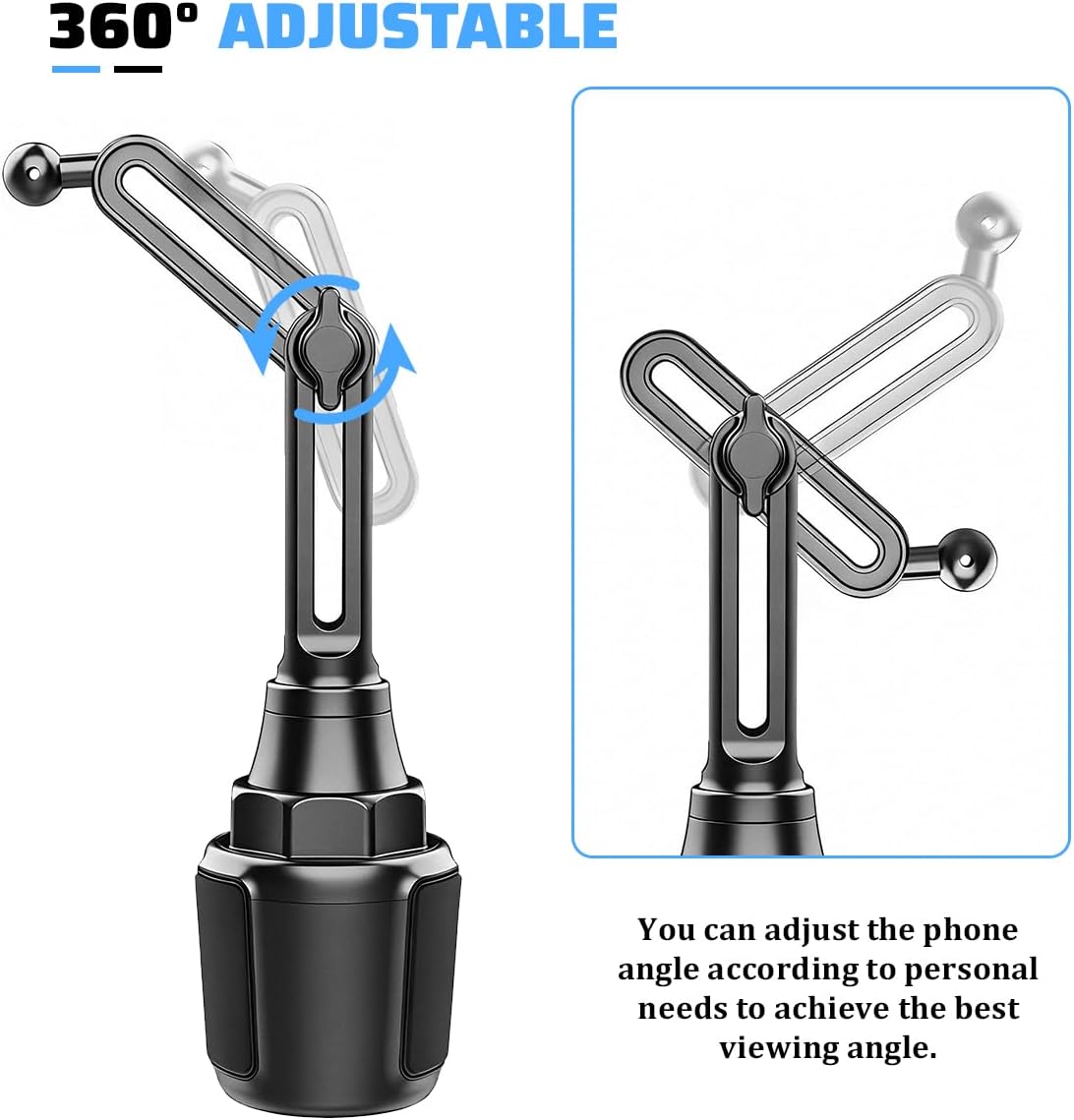 Car Cup Phone Holder, 360° Rotation Adjustable Vehicle Cup Cell Phone Mount with Expandable Base, Automotive Interior Smartphone Holder, Universal for SUV RV Truck