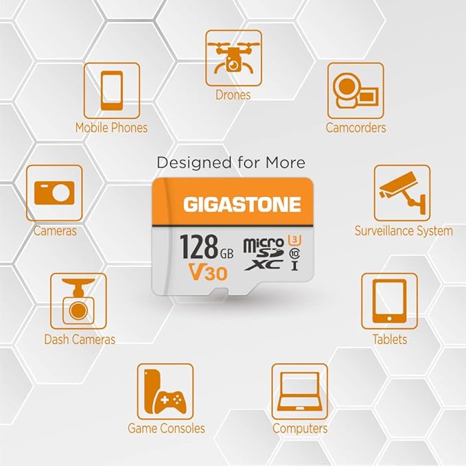 GIGASTONE 128GB Micro SD Card 5-Pack, A1 V30 4K Video Recording, Surveillance