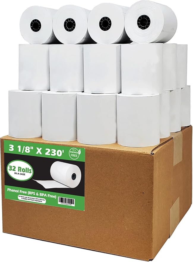 Phenol Free Thermal Paper 3 1/8 x 230 Receipt Rolls fits all Clover POS Cash