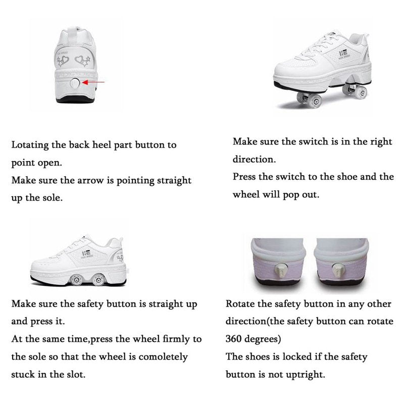 TAILORIA Four-Wheel 2-in-1 Roller Skate Shoes Unisex Roller Shoes & Sneakers Detachable Skate Shoes Kids Sneakers Shoes with Wheels Skating Roller Skates