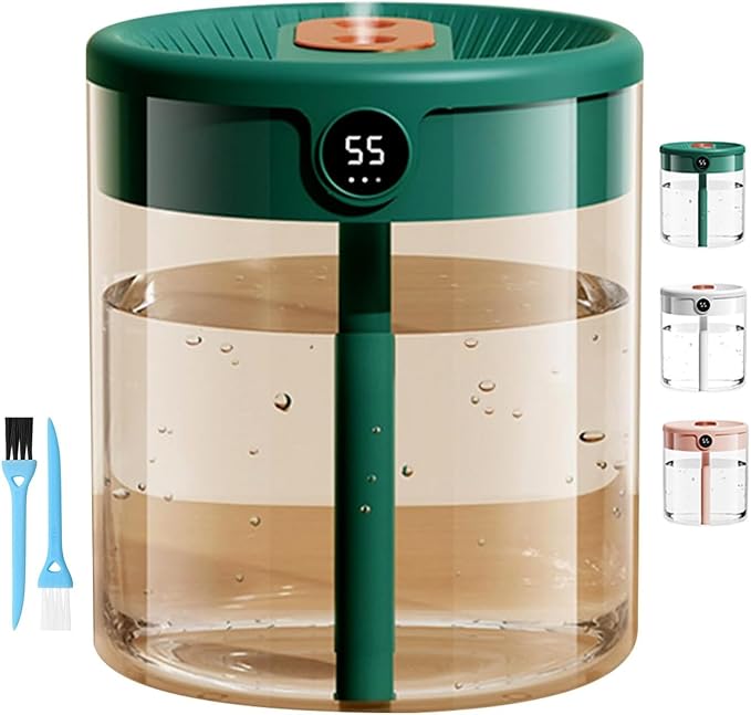 Dreamzy Humidifier for Large Room Cool Mist Bedroom Desktop Double Nozzle Cool Mist Humidifier with Night Light,with 2 Cleaning Brush Top Fill Lasts Up to 24 Hours,Auto Shut-Off,No leakage Design(Gree