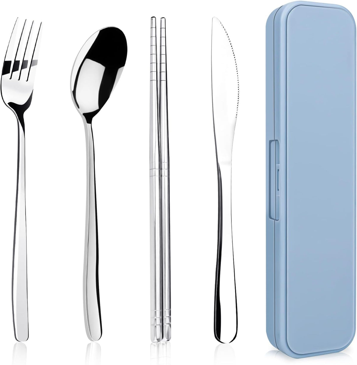 Rsiynax Portable Travel Utensils Set - Premium 304 Stainless Steel | 5-Piece Reusable Silverware in Silver