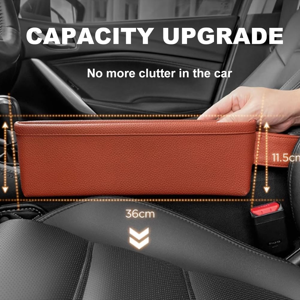Tumecos Car Seat Pockets PU Leather Car Console Side Organizer Seat Catcher Holders Compatible with Phone Key Wallet Phone Sunglasses 2 Pack (Beige)