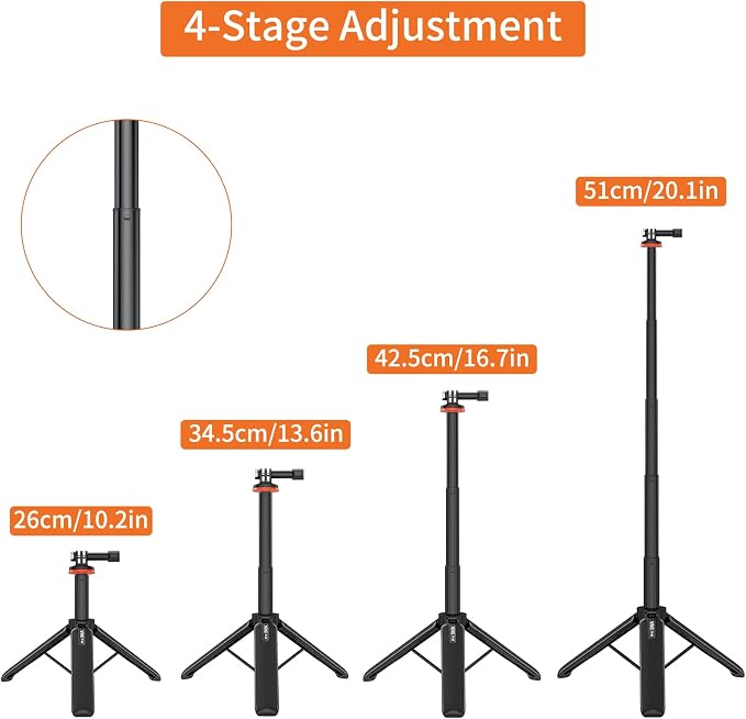 VRIG 20.1" Mini Extendable Gopro Tripod, Portable Selfie Stick Tripod