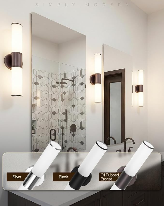 2-Light Bathroom Vanity Lighting Fixture, Oil Rubbed Bronze Wall Sconce with Opal White Glass, E26 Stocket Indoor Wall Lamp, Modern Mirror Light. 2 Pack