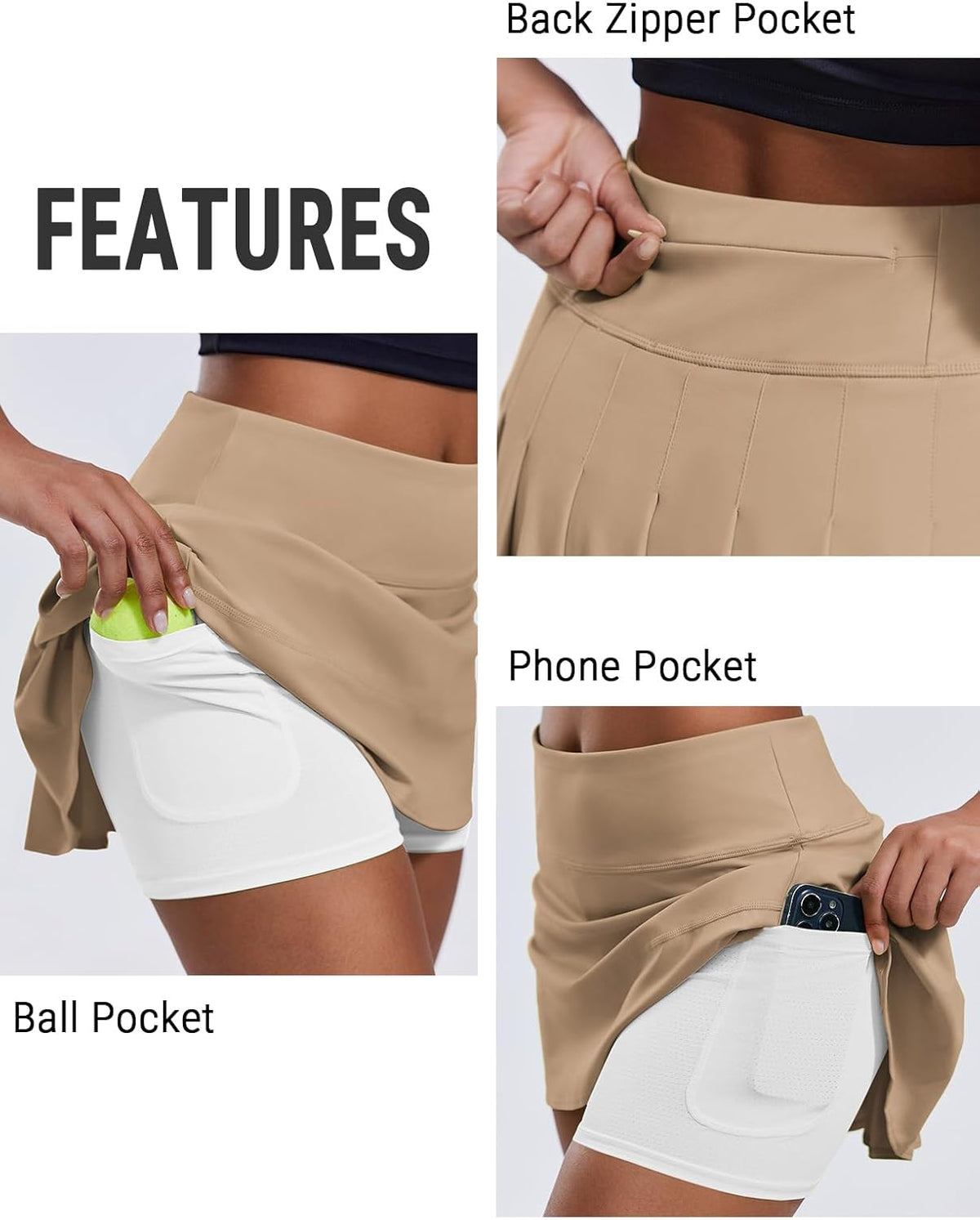 PINSPARK Pleated Tennis Skirt - High Waisted Athletic Golf Skort with Pockets | Women's Mini Skirt