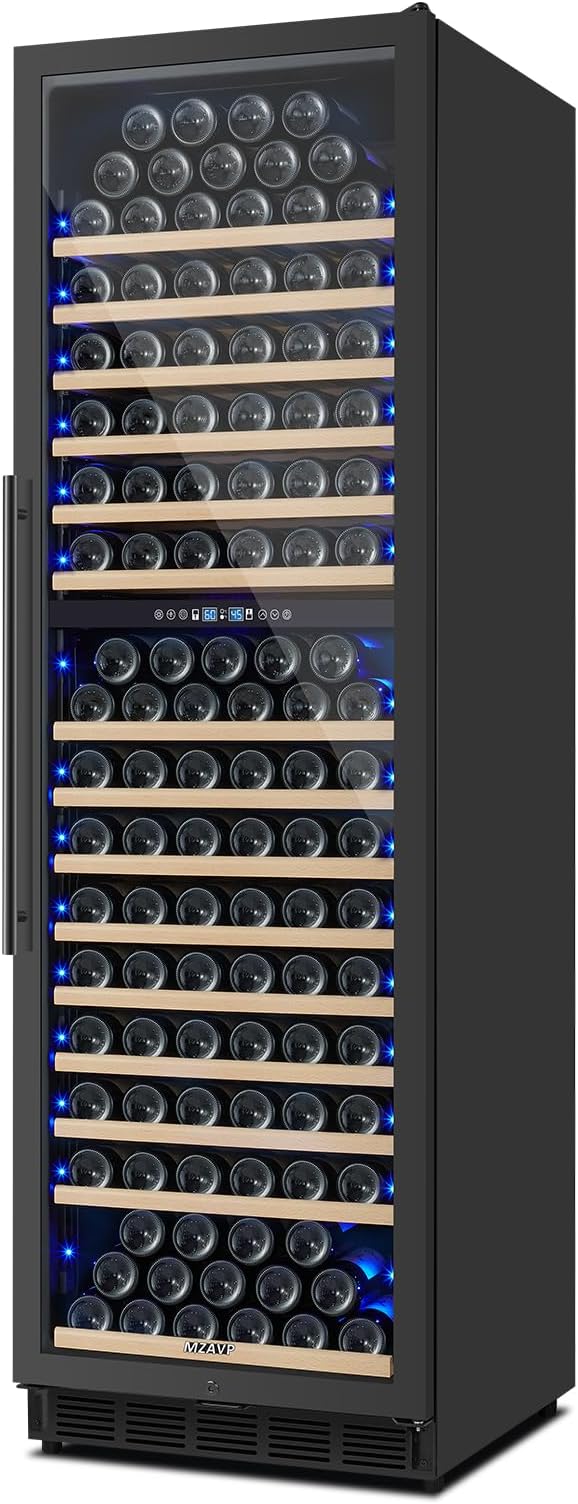 200 Bottle Dual Zone Wine Fridge, 24 Inch Large Wine Cooler Refrigerator Built-In or Freestanding, Tall Wine Cooler with Upgraded Compressor, Temperature Memory, Low Noise and Fast Cooling