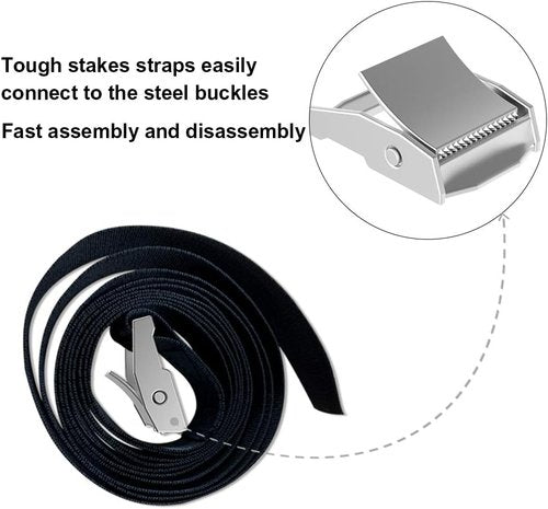 EURMAX USA Windproof Trampoline Anchor Kit - Heavy-Duty Steel Stakes with T-Hook & Safety Straps for Secure Weatherproof Protection