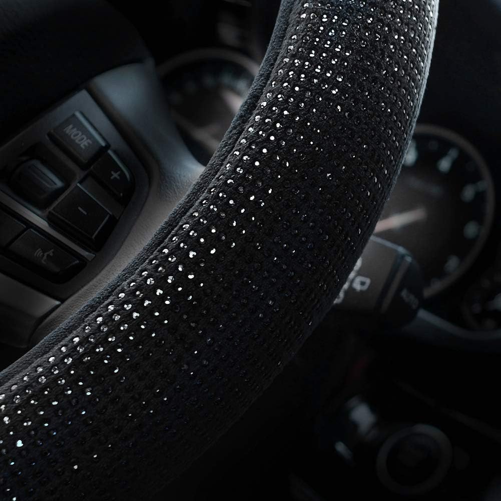 Valleycomfy Steering Wheel Cover for Women Men Bling Bling Crystal Diamond