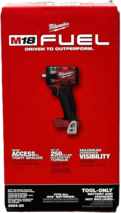 Milwaukee FUEL 2854-20 3/8 Brushless Cordless Impact Wrench Volt (Bare Tool Only), Red